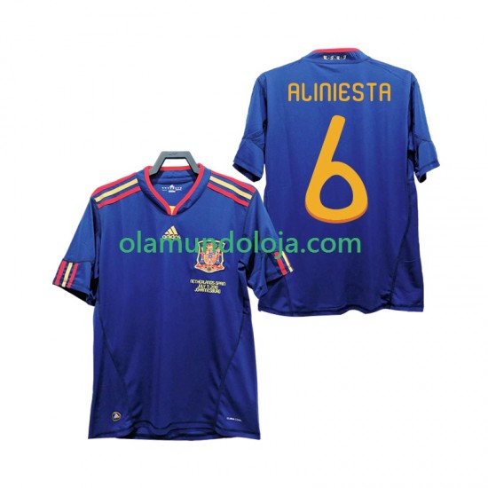Camisola Espanha Andres Iniesta 6 Retro Homem Equipamento Segundo 2010 Manga Curta